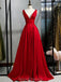 V Neck Απλό κόκκινο A-line Long Evening Prom Dresses, Evening Party Prom Dresses, 12332