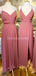 Robes de demoiselle d'honneur longues en mousseline de soie rose poussiéreux en ligne, robes de demoiselles d'honneur pas chères, WG690