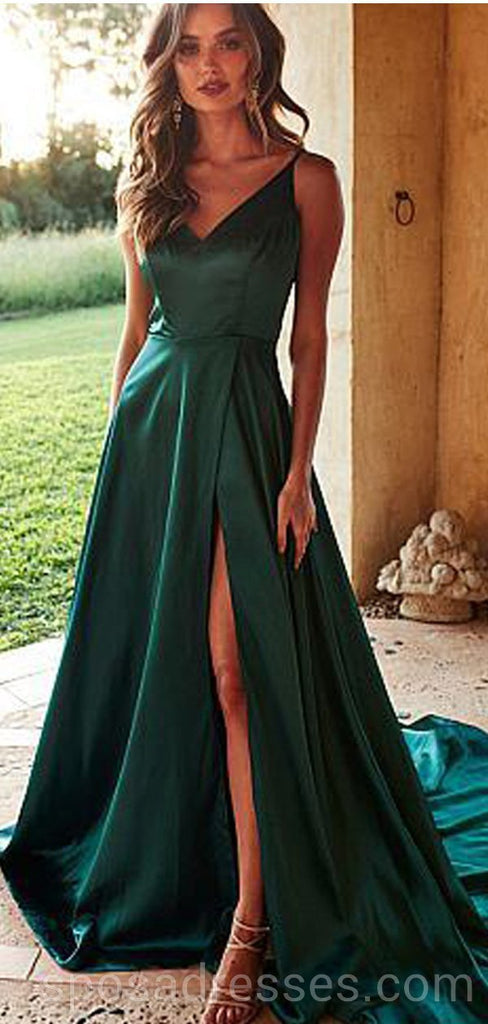 Emerald Green Side Slit Langen Abend Prom Kleider, Billige Benutzerdefinierte Party Prom Kleider, 18580