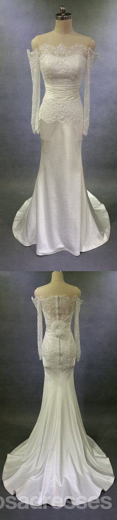 Off Schulter Lange Ärmel Spitze Mermaid Brautkleider, Custom Made Brautkleider, Billige Brautkleider, WD211