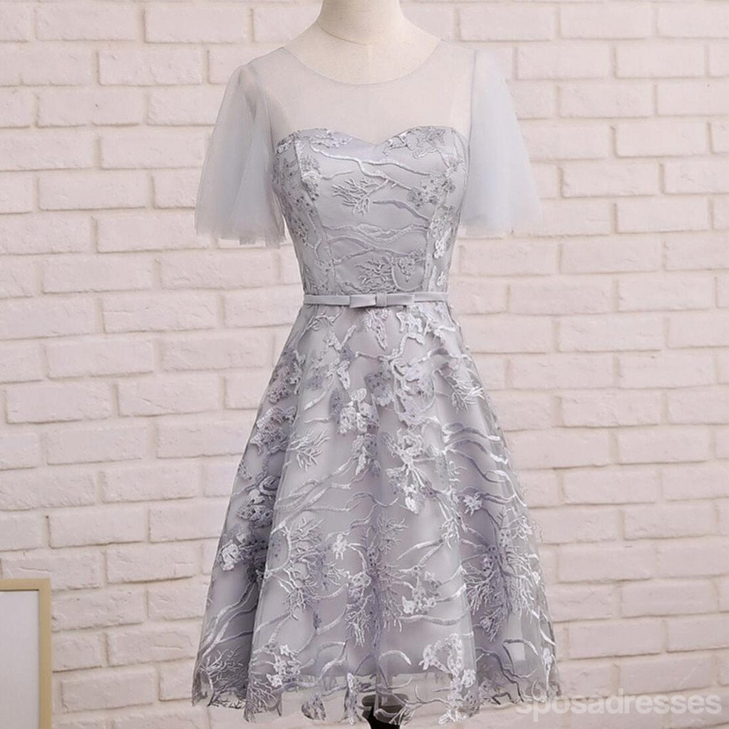 Κοντό Μανίκι Γκρι Δαντέλα Χαριτωμένο Homecoming Prom Φορέματα, Οικονομικά Σύντομο Κόμμα Χορό Γλυκό 16 Φορέματα, Τέλεια Homecoming Φορέματα Κοκτέιλ, CM338