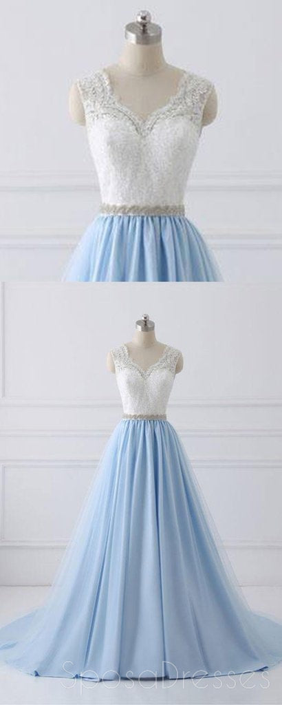 Το 2018 Δαντέλα Λουριά Μια γραμμή Μπλε Φούστα Μακρύ Βράδυ Φορέματα Prom, 17554