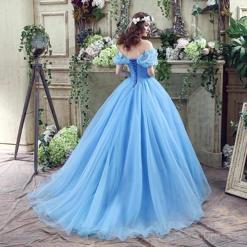 Blaue Prinzessin aus Schulter A-line Lange Abend Prom Kleider, Günstige Sweet 16 Kleider, 18344