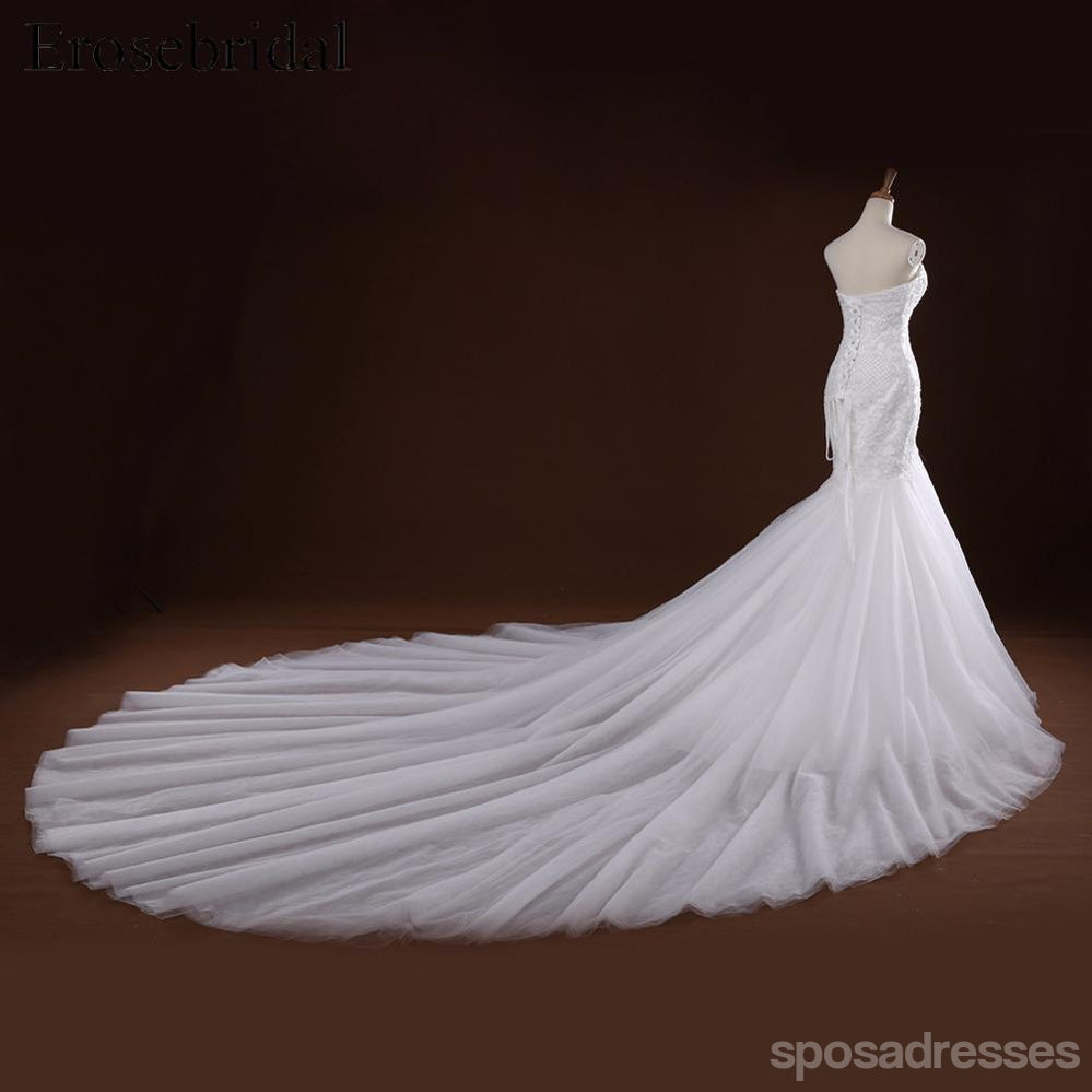 Decote Mermaid Lace Cauda Longa de Casamento de Luxo Vestidos de Noiva sob medida Vestidos de Noiva, Casamento Acessível Vestidos de Noiva, WD246