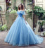 Princesa azul de ombro alinha vestidos de baile para os estudantes da tarde longos, 16 vestidos doces baratos, 18344
