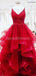 Rouge bretelles spaghetti dentelle volants perles robes de bal de soirée, robes de soirée de bal, 12277