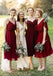 Robes de demoiselle d'honneur pas chères en mousseline de soie à court de vin rouge en ligne, WG311