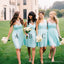 Gaze comprimento de joelho de júnior de estilos simples mal combinado vestidos de festa de casamento curtos baratos azuis, WG157