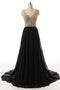 Sexy voir à travers des robes de bal de soirée perlées, robe de bal longue noire, robes de bal longues personnalisées, robes de bal formelles à bas prix, 17059