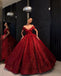 Off Shoulder Red Sparkly Ball Gown Cheap Long Evening Prom Vestidos, Baratos Custom Sweet 16 Vestidos, 18530