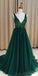 V Pescoço Tule Verde-esmeralda Uma linha Vestidos de Baile para os estudantes da Tarde Alfandegários Longos, 17452