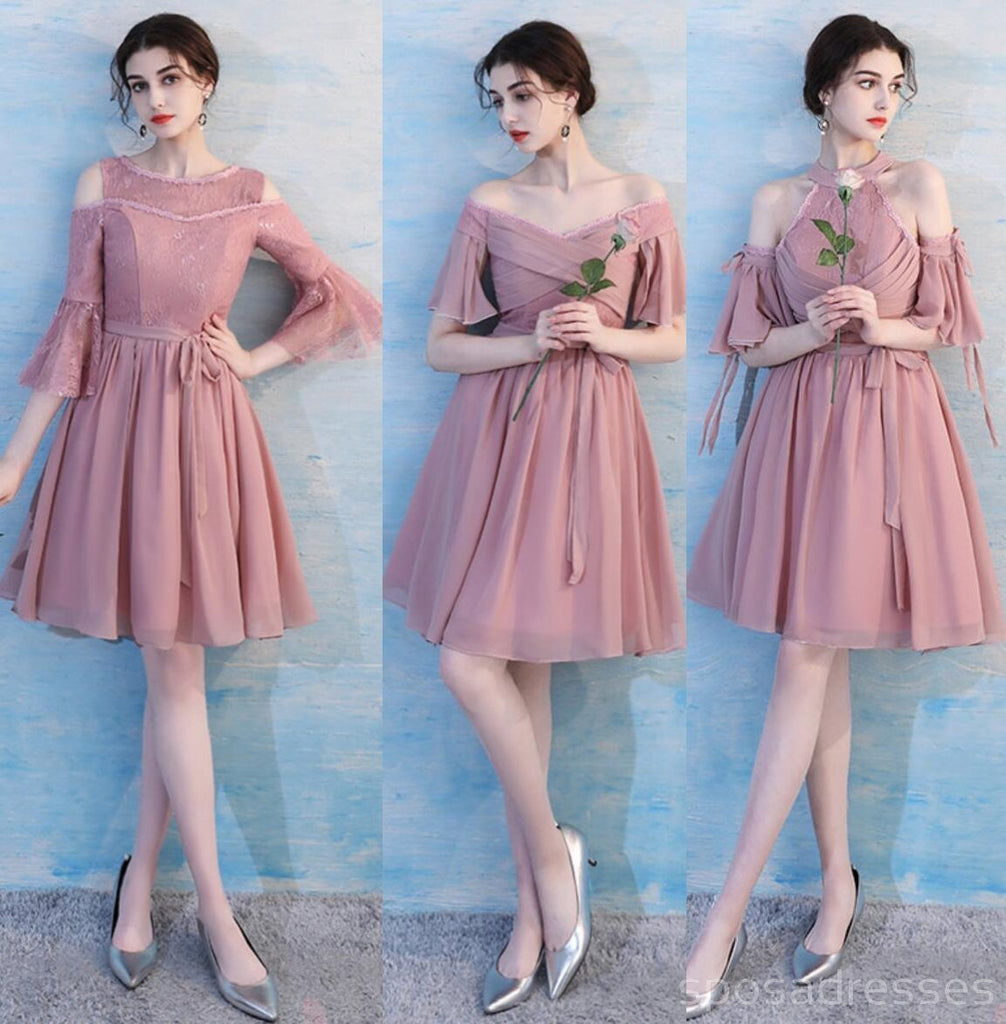 Σκονισμένο ροζ σιφόν ασυμφωνία απλή σύντομη παράνυμφος φορέματα σε απευθείας σύνδεση, WG514