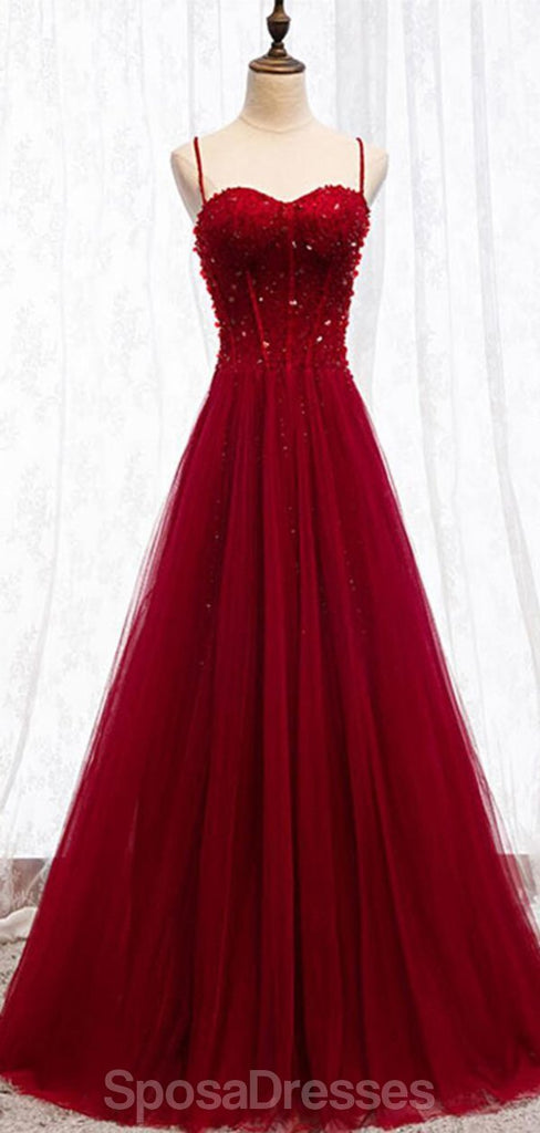 Spaghetti Straps Red A-line longues robes de bal de soirée, robes de soirée, 12334