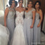 Mulheres populares Mismatched Lace Top Grey Chiffon Formal Floor Compgth Cheap Bridesmaid Dresses, WG168