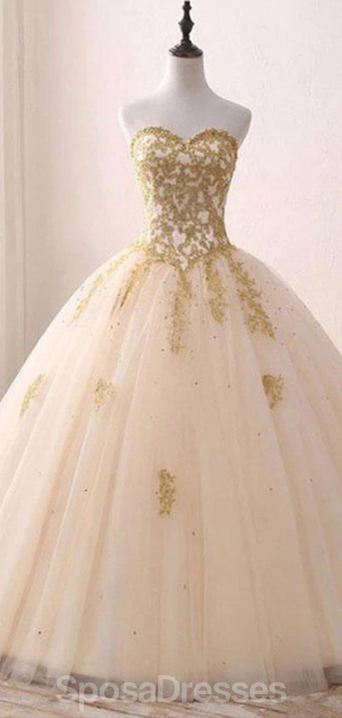 Querida Ouro Applique vestido de baile longos Evening Prom Dresses, Evening Party Prom Dresses, 12203