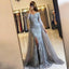 Μακρύ Μανίκι Σκονισμένο Μπλε Lace Πλευρά Σχισμή Γοργόνα Φορέματα Prom Βραδιού, Δημοφιλή 2018 Κόμμα Φορέματα Prom, Συνήθεια Μακριά Φορέματα Prom, Φτηνές Επίσημα Φορέματα Prom, 17206
