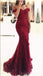 Αποκριάτικα φορέματα βραδινών γοργόνων με σκούρο κόκκινο δαντέλα με δαντέλα, δημοφιλή φορέματα Prom 2018, προσαρμοσμένα μακριά φορέματα, φθηνά επίσημα φορέματα Prom, 17207
