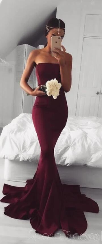 Strapless Maroon Mermaid Abend Prom Dresses, Long Simple Party Prom Dresses, 17123