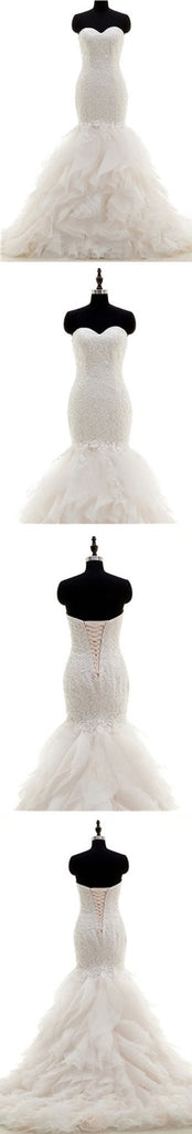 Cadarço de namorado popular sereia vestidos de casamento de gaze de cadarço brancos, WD0178