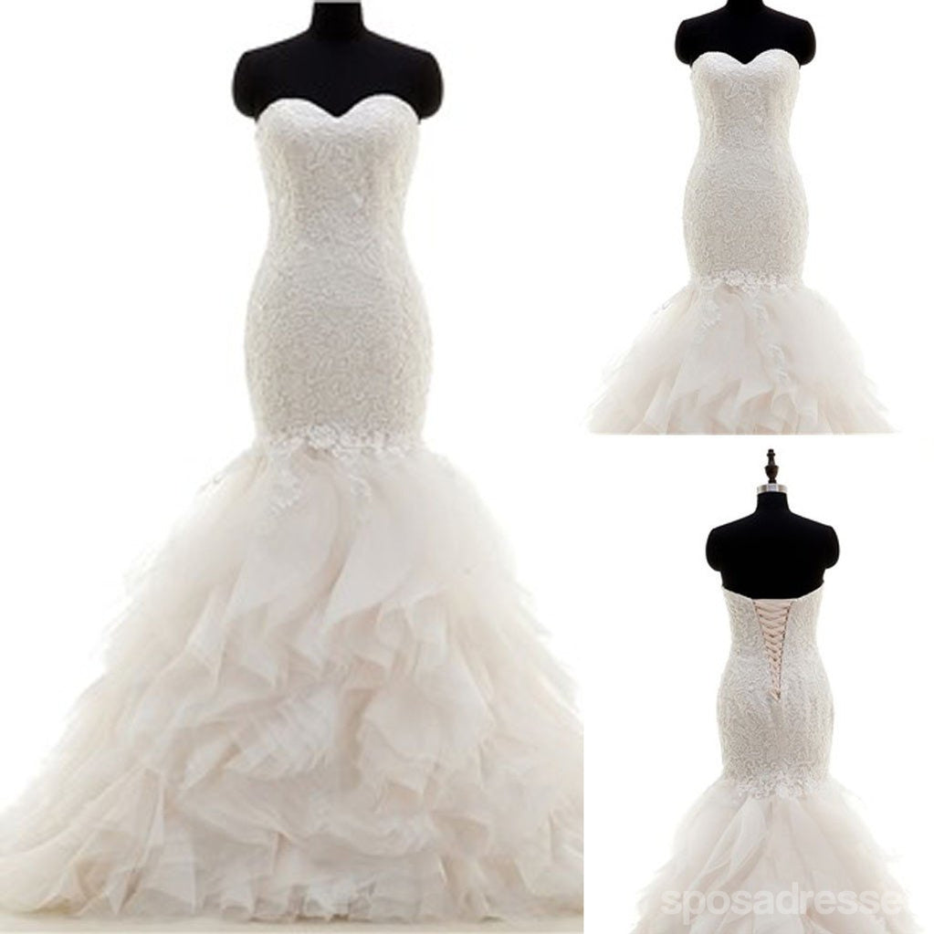 Le chéri populaire lace la sirène les robes de mariée en mousseline de lacet blanches, WD0178