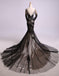 Μακριά μανίκια μαύρη δαντέλα γοργόνα μακρύ βράδυ prom φορέματα, φτηνά γλυκά 16 φορέματα, 18436