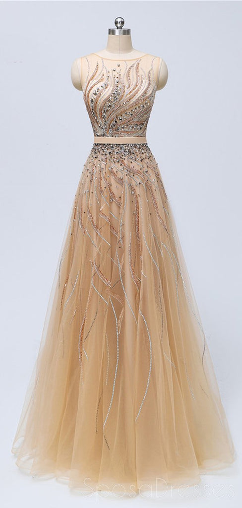 Sparkly βαριά beaded μοναδικό Bateau Α-γραμμή μακρύ βράδυ prom φορέματα, πολυτελή γλυκά 16 φορέματα, 18346