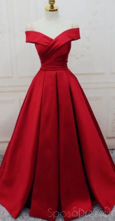 Simple Red Off Shoulder Μια γραμμή μακρά φθηνά βραδινά φορέματα, 17537