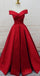 Einfache Rote Off-Schulter A-Linie Lange Günstige Abend Prom Kleider, 17537