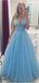 V Neck Perlen A-line Tulle Billig Lang Abend Prom Dresses, Custom Sweet16 Dresses, 18408
