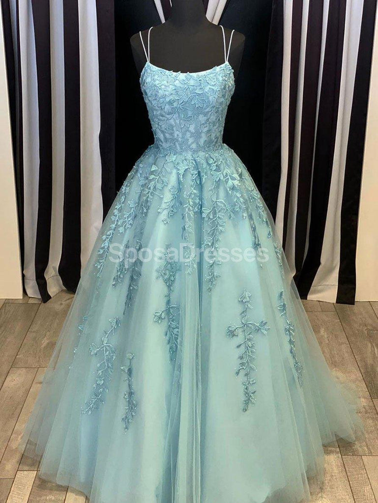 Spaghetti Straps Lace Beaded Tiffany Evening Prom Dresses, Evening Party Prom Dresses, 12285