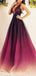 Sexy Rückenfreies Ombre Tüll A-line Langen Abend Prom Kleider, Billige Benutzerdefinierte Sweet 16-Kleider, 18564