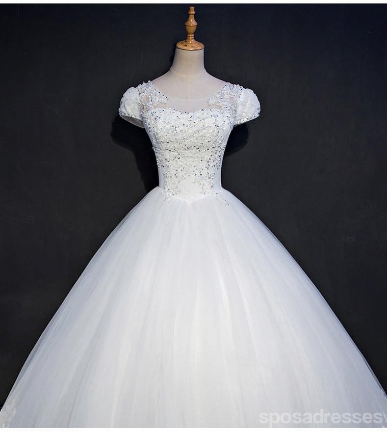 Cap Sleeve Lace frisada A linha vestidos de casamento, vestidos de casamento feitos sob encomenda, vestidos de casamento baratos, WD214