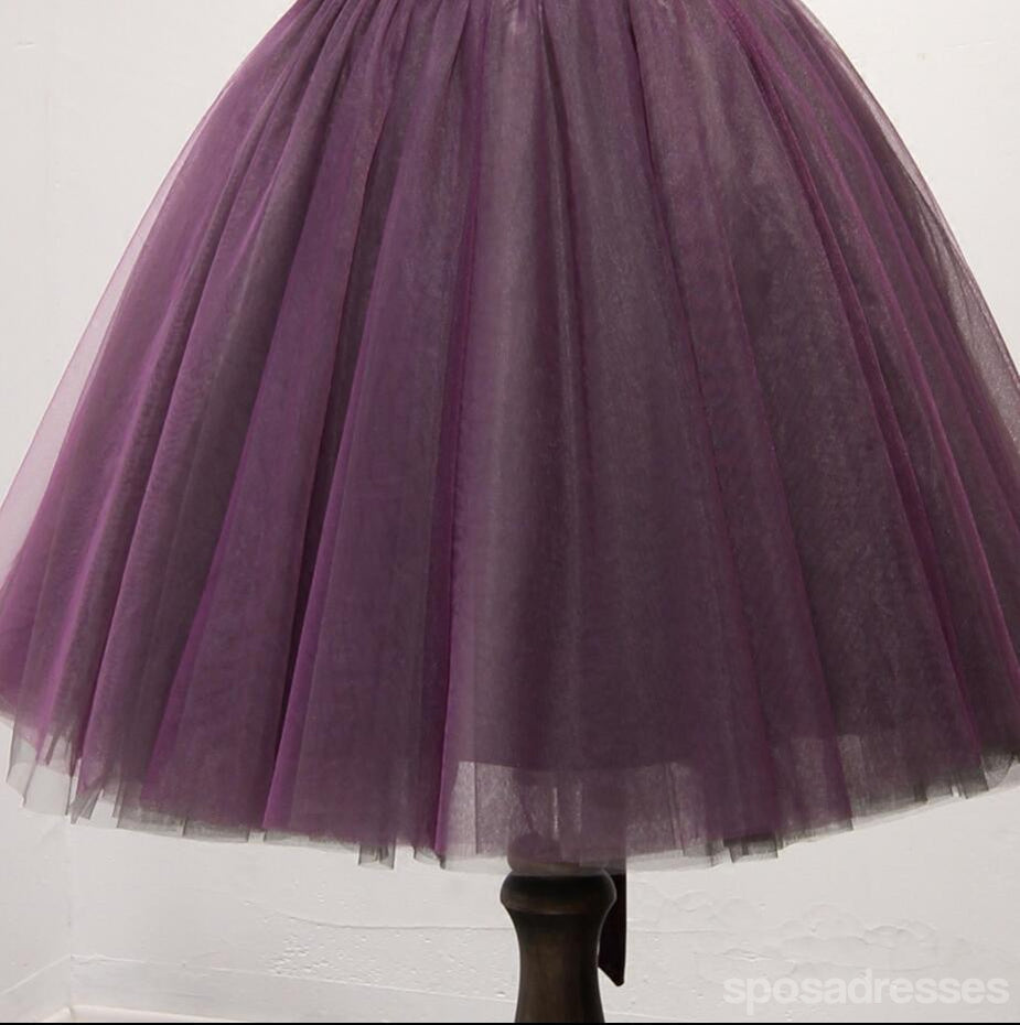 Des robes de bal de retour en dentelle violette sans sangle, des robes de bal de promo à l'arrière du corset court-parti abordable, des robes de retour parfaites, CM218