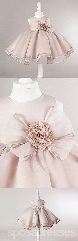 Dusty ροζ σατέν τούλι φερμουάρ επάνω φορέματα κοριτσιών λουλουδιών, όμορφα φορέματα μικρών κοριτσιών με το τόξο λουλουδιών, FG030