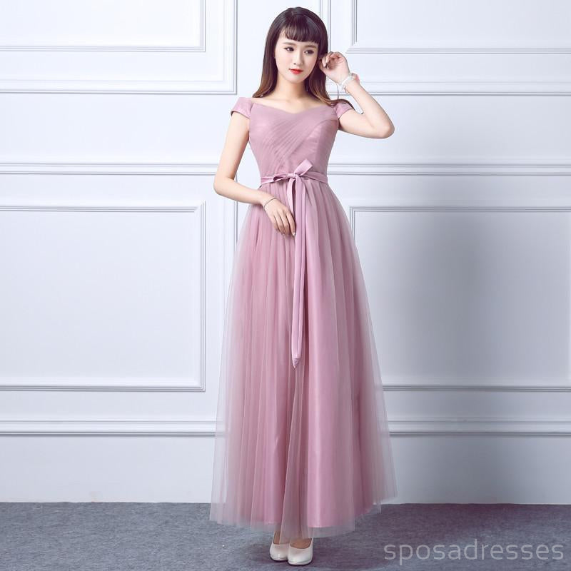 Αναντιστοιχία κομψό ροζ τούλι μακρύ παράνυμφος φορέματα, φθηνά έθιμο μακρύ παράνυμφος φορέματα, προσιτές φορέματα παράνυμφων, BD010