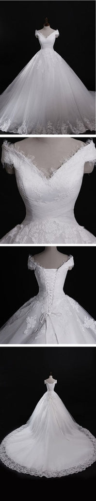 Estilo clássico Fora de Ombro Laço de Vista Vestidos de Casamento do Laço, WD0180