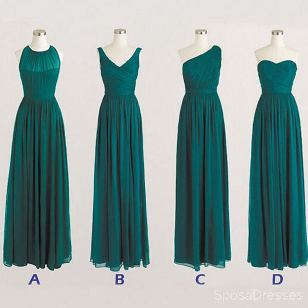 A melhor venda comprimento do soalho de gaze de estilos mal combinado simples barato cerceta longa formal vestidos de dama de honra verdes, WG183