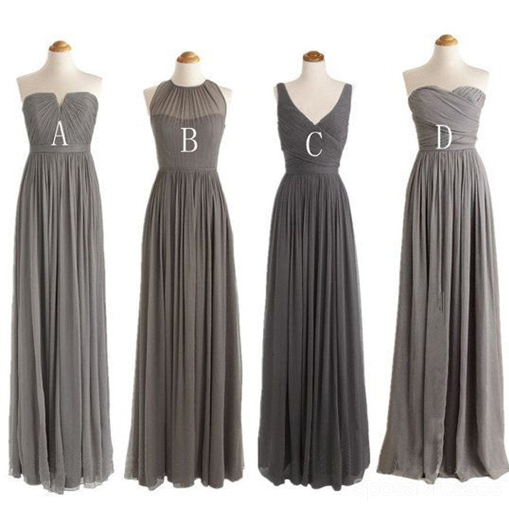 Grau Billig Einfach nicht Übereinstimmende Stile Chiffon Boden-Länge Formale Lange Brautjungfer Kleider, WG188