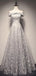 Robes de bal longues de soirée en dentelle grise à épaules dénudées, Robes Sweet 16 pas chères, 18407