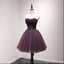Des robes de bal de retour en dentelle violette sans sangle, des robes de bal de promo à l'arrière du corset court-parti abordable, des robes de retour parfaites, CM218
