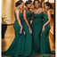 Cintas de espaguete Sereia verde vestidos de dama de honra baratos longos on-line, WG653