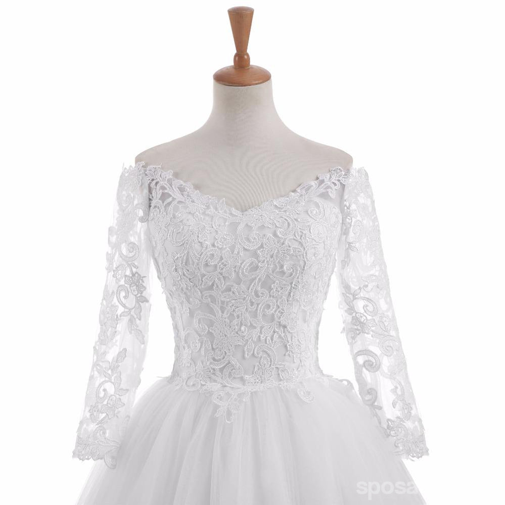 Manga Longa Uma Linha de Lace See Through Wedding Bridal Dresses, Custom Made Wedding Dresses, Affordable Wedding Bridal Gowns, WD247