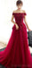 De l'épaule lacet rouge A-ligne perlée longues robes de bal d'étudiants du soir, 16 robes douces bon marché, 18409