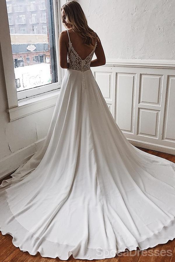 Rendas de cintas de espaguete ver através de vestidos de noiva baratos online, vestidos de noiva exclusivos baratos, WD603