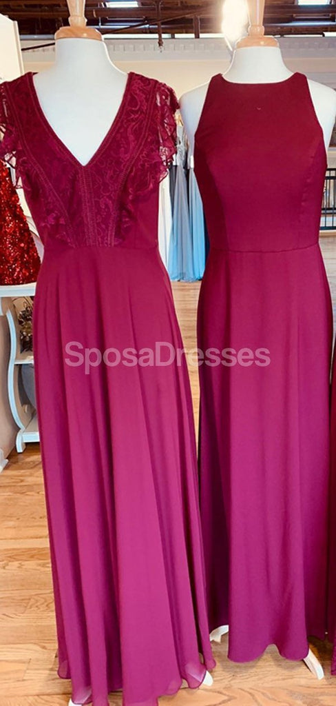 La longue demoiselle d'honneur en mousseline rose chaude mal assortie habille des robes de demoiselles d'honneur en ligne, bon marché, WG694