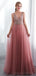 Dusty Pink V Neck côté Neck Beaded Long Evening Prom Dresses, Cheap Custom Sweet 16 Dresses, 18519