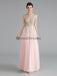 V Neck Chiffon pesadamente frisado rosa vestidos de baile, Evening Party Prom Dresses, 12122