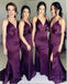 Roxo lado fenda sereia baratos longos vestidos de dama de honra on-line, WG285
