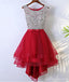 Rhinestone High Low Open Back Rouge Homecoming Dresses, Short Homecoming Dresses, CM241