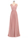 Dusty Pink V Neck Lace Straps Long Chiffon baratos dama de honra vestidos on-line, WG280